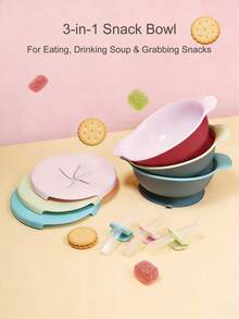 KUNT 1 pieza Conjunto de tazón de silicona para bebé con 3 en 1 con pajita, apto para alimentar sopa y comida complementaria