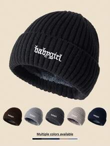 1顶男女通用“Babygirl”刺绣针织帽，保暖内衬，防风，柔软舒适，简约时尚，冬季必备帽子 - A - 查看 1
