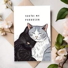 1 "You're My Purrson" Cat Anniversary Card - Heartfelt Greetings With Black And Gray Cats, Suitable For Christmas, Valentine's Day, Weddings - Unique Gift For Husband, Wife, Boyfriend, Girlfriend Or Cat Lovers, Holiday Card | Playful Phrase Card | Quality Paper Goods, Cat Lover Gift - Single Piece - View 4