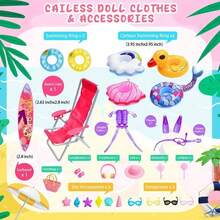 Juego de playa de muñeca de 11.5" y muñeco de 12" - Incluye traje de baño, pantalones de baño, zapatos de playa, disfraz de sirena, equipo de buceo y accesorios de playa | Regalo ideal para niños creativos - Múltiples opciones, diversos estilos, mezcla y combina a tu gusto. - Ver 5