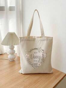 1-2 piezas "Mejor niñera para siempre" Bolsa de lona impresa con diseño de corona, plegable, reutilizable, bolsa unisex, bolsa de compras de hombro de color beige de moda, de poliéster duradero, lavable a máquina, regalo perfecto con tema de agradecimiento - Multicolor - Ver 23