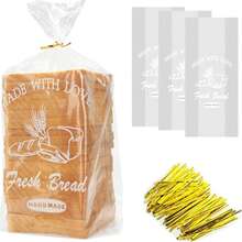 40pcs 8" X 4" X 18" Bread Packaging Bags With Drawstring, Large Bakery Homemade Bread Plastic Bags, Printed Bread Bags