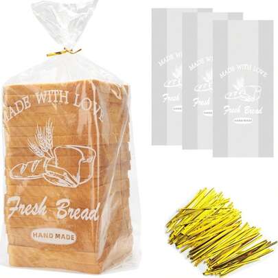 40pcs 8" X 4" X 18" Bread Packaging Bags With Drawstring, Large Bakery Homemade Bread Plastic Bags, Printed Bread Bags