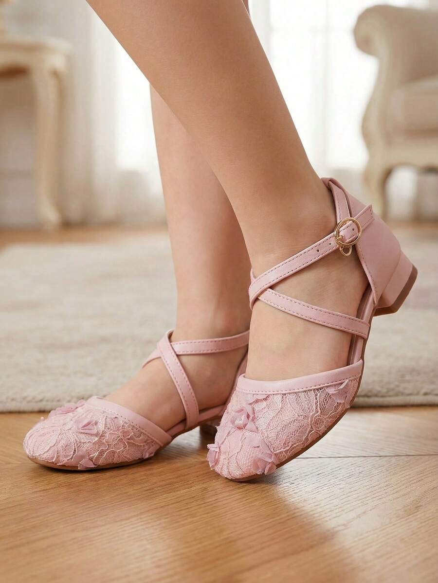1 Đôi giày cao gót ren thời trang dành cho bé gái/bé gái cỡ lớn, giày thoải mái để mang hàng ngày cho nữ sinh, phù hợp cho biểu diễn, múa ba lê, đám cưới, tiệc tùng, Giáng sinh.
