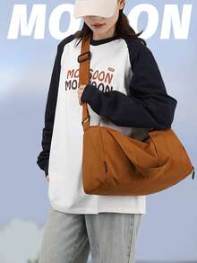 1 pieza Bolso impermeable para hombres con compartimento separado para zapatos, bolso de hombro/cruzado de gran capacidad en color negro sólido minimalista, bolso de equipaje multifuncional, adecuado para estudiantes, adolescentes, estudiantes universitarios, dormitorios, práctico y versátil, adecuado para volver a la escuela, vacaciones, viajes - Multicolor - Ver 6