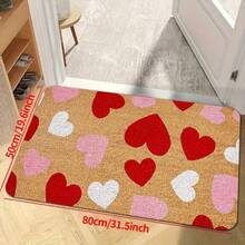 1pc Valentine's Day Heart Welcome Mat - Polyester Mat With Red & Pink Heart Patterns, Beige Background, 0.47inch Sponge Padding For Indoor/Outdoor Entryway, Porch, Or Wedding Decor, Festive Doorway Accent | Seasonal Home Accent - 40*60厘米/15.7*23.6英寸 - 查看 7
