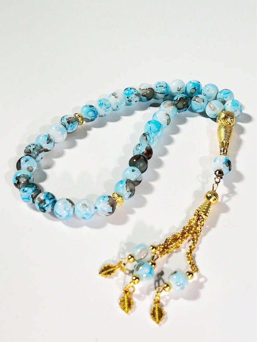 1 Stück Muslimisches Glasperlen Tasbih/Rosenkranz mit 3 Quasten, Gebetsperlen für Dhikr/Zikr, Religiöses Ritual Gebets-Zubehör aus dem Nahen Osten, haltbar & tragbar - Verschiedenfarbig - Übersicht 1