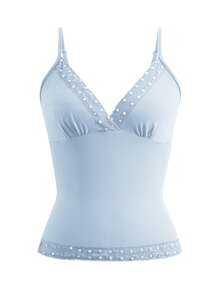 Áo hai dây ren ôm sát người, màu trơn, kiểu dáng Y2K, dây mảnh, hở lưng, gợi cảm, phong cách đường phố, thích hợp cho lễ tốt nghiệp, đi biển mùa hè, hẹn hò, lễ hội âm nhạc, ngày Quốc khánh 4 tháng 7 và nhiều dịp khác. - Màu xanh nhạt - Xem 4