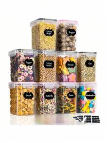 1.6L Storage Jars 10 Set, Storage Box Kitchen Airtight Container Made Of Plastic With Lid, Storage Jars For Storing Pasta, Cereal, Rice, Flour, And For Pet Food, Pink+Black, - Black Powder - View 1