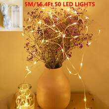1入暖光塑膠銅線LED串燈，電池供電仙女燈，適用於夏季戶外花園裝飾、露營裝飾、婚禮派對裝飾、臥室窗簾牆面裝飾串燈 - 引領 - 查看 13