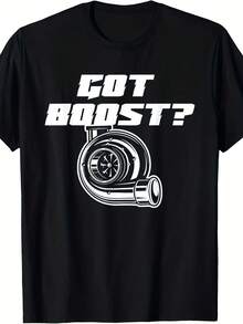 got boost turbo t shirt for men T-Shirt 1 pieza Camiseta con estampado de letras de dibujos animados, 220g de algodón puro pesado 100% Camiseta gráfica unisex - Camiseta de algodón suave para uso diario con diseño de impresión genial para hombres y mujeres. - Negro 7 - Ver 1