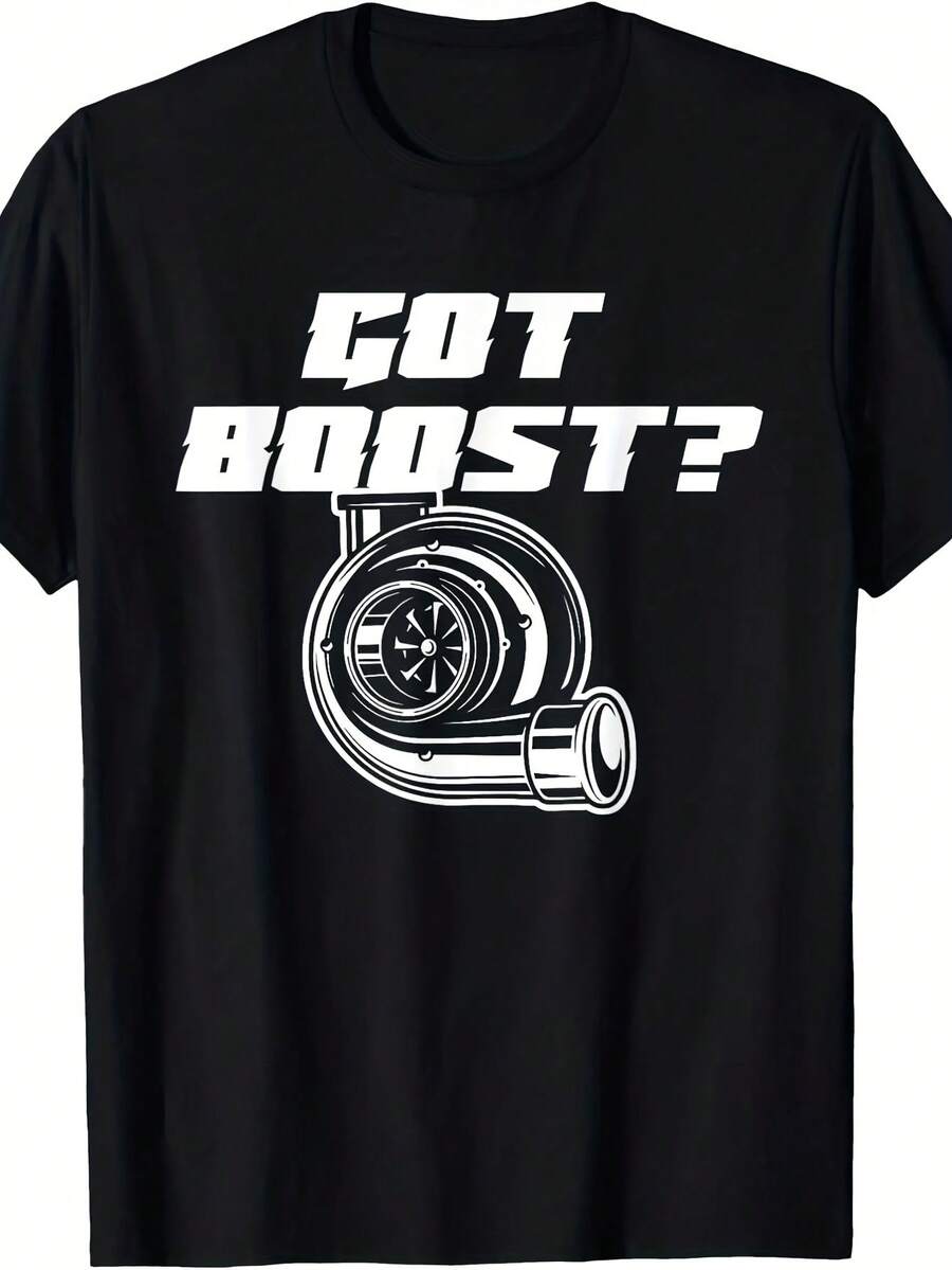 got boost turbo t shirt for men T-Shirt 1 pieza Camiseta con estampado de letras de dibujos animados, 220g de algodón puro pesado 100% Camiseta gráfica unisex - Camiseta de algodón suave para uso diario con diseño de impresión genial para hombres y mujeres. - Negro 7 - Ver 1