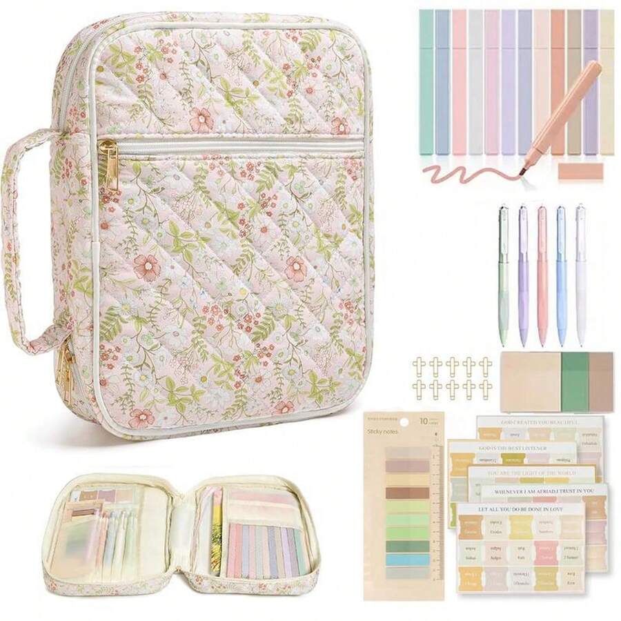 Bible Cover Case For Women Grils, Preppy Bible Bag With Adjustable Shoulder Strap, Waterproof Bible Carrying Tote Bags Holder For Bible Study Supplies Accessories & Christian Gifts - 多種花色 - 查看 1