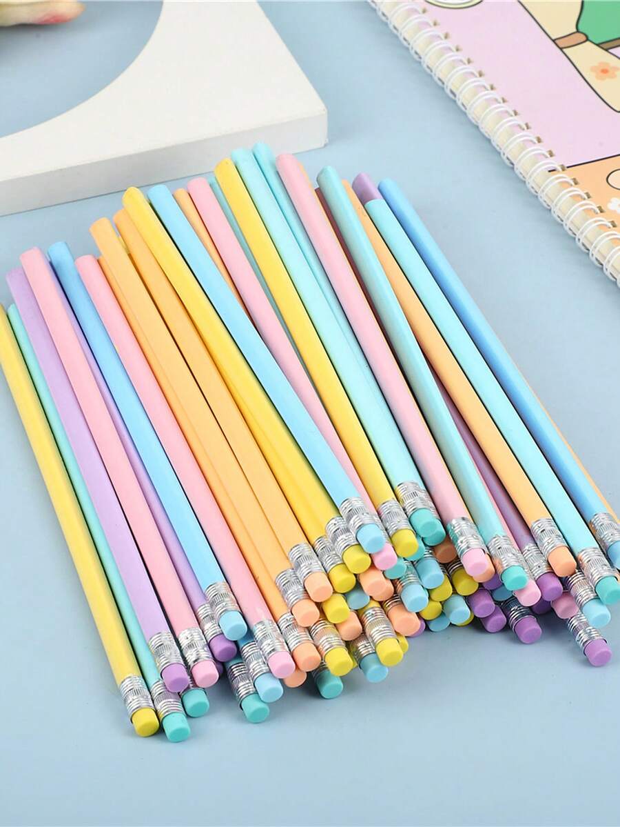 Macaroon Triangle Pencil Bright Basswood With Rubber Pencil Sketch Painting Learning Stationery. - Multicolor - View 1
