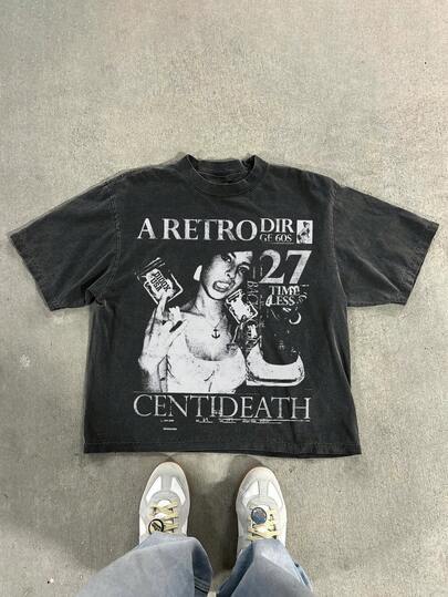 男士休闲做旧雪花印花复古T恤，春夏款