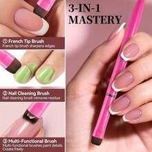 3-In-1 French Nail Brush With Multi-Functional Tips - Fine Nail Art Brush For Gel & Acrylic Nails, Precise Cleaning, Nail Polish Remover, Nail Polish Brush - Hồng - Xem 1