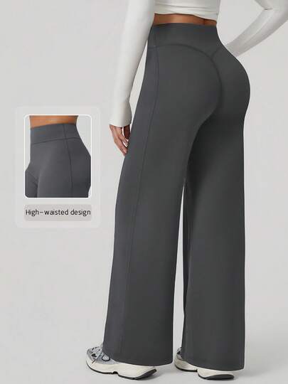 NcmRyu 1 pieza Pantalones deportivos de mujer de cintura alta, elásticos, sueltos y con pierna acampanada