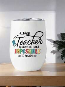 12盎司不锈钢“教师”字样雕刻蛋形保温旅行杯，带盖，便携式杯子，304不锈钢材质，保温效果好 - 彩色 - 查看 8