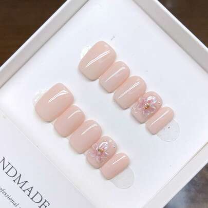Pure Handmade Wearable Nails With Square Nail Shape, Hand-Painted Pink Carved Nails With High-Quality Temperament And Simple Design, Autumn And Winter, Full Coverage False Nails, Y2K Nails, Unique And Niche Creative False Nails, Daily Nails, Cute Modern Style Nails, Daily Use, Detachable Wear And Reusable