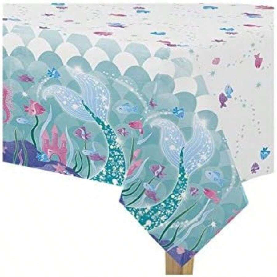 Unique Sirena Rectangular de plástico para Mesa (54 x 84 Pulgadas), diseños encantadores perfectos para Fiestas temáticas bajo el mar y Celebraciones(Mantel de mesa) - Multicolor - Ver 1