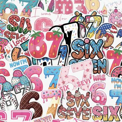 50pcs Funny 67 Sticker Pack, Aesthetic Sticker Set, Expression Sticker, Cartoon Doodle Stickers, 67 Interesting Stickers, Stationery Stickers, Scrapbooking Stickers, Waterproof Stickers For Skateboard, Luggage, Laptop, Bumper, Party Supplies