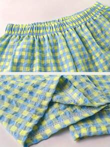 3件套格子休闲宽松舒适直筒睡裤，糖果色，女士夏季薄款棉质 - 彩色 - 查看 6