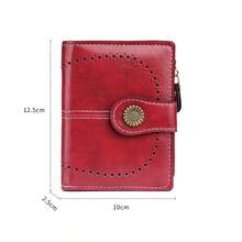 Cartera de cuero aceitado para mujeres, cartera corta retro, monedero multifuncional hueco, clip para dinero - Azul - Ver 10