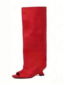 Women's Knee High Boots Wide Calf Long Boots Casual Square Toe Stiletto Kitten Heel Boots Fashion Shoes Winter Fall Women's Slouchy Boots Walking Office Dressy Shoes - 紅色-A - 查看 3