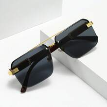 1 Pair Men's Business Fashion Glasses, Men's Fashionable Frameless Glasses - Gold Frame Gray Film - View 6