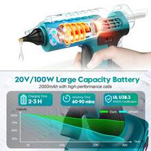 Pistola de pegamento de fusión en caliente con batería de litio, pistola de pegamento inalámbrica hecha a mano para el hogar, pistola de pegamento de fusión en caliente recargable de alta potencia - Azul - Ver 5