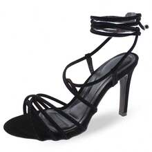 RE&TON Sandália Feminina Salto Fino Amarração Delicada FN22 - Preto - Visão 2