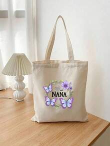 1-2 piezas "Mejor niñera para siempre" Bolsa de lona impresa con diseño de corona, plegable, reutilizable, bolsa unisex, bolsa de compras de hombro de color beige de moda, de poliéster duradero, lavable a máquina, regalo perfecto con tema de agradecimiento - Multicolor - Ver 19
