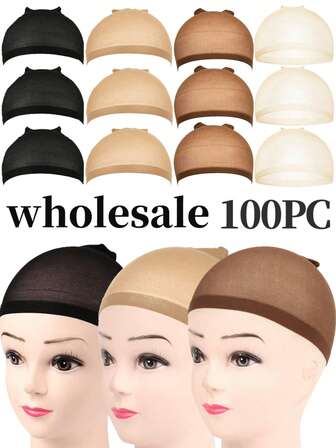 Perukkepsar i grossistledet för kvinnor och män, stretchigt nylon med slutna hårnät i svart, brunt, beige och transparenta färger