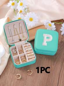 1 cutie de bijuterii cu perle albe, cutie de bijuterii de călătorie, cutie de bijuterii, cutie de machiaj, cutie de depozitare, cadou personalizat - cutie de bijuterii de călătorie roz, cadou de ziua de naștere pentru femei, cadou de Crăciun pentru adolescente, cutie de bijuterii de călătorie cu litere AZ