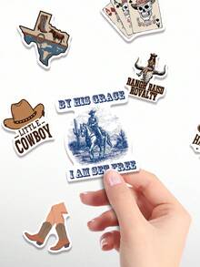 50 pièces Pack de stickers plats 2D thème esthétique cowboy, autocollants vinyle non répétitifs, décoration délicate amovible sans résidu. Parfait pour la rentrée scolaire, les récompenses en classe, les cadeaux de Noël, d'Halloween, de fête, d'anniversaire. Idéal pour décorer les ordinateurs portables, les voitures, les bagages, les scooters, les cahiers, les tasses, les tablettes, les étuis de téléphone. Impression haute résolution, couleurs vives, cadeaux amusants pour les étudiants, les adolescents, les employés de bureau. Fournitures et papeterie pour scrapbooking. - Esthétique cowboy - Voir 2