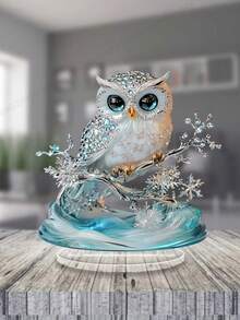 2D Flat Bohemian Style Crystal Owl Acrylic Desktop Decor, Suitable For Home, Office Or Cafe Display, Perfect Gift For Bedroom, Living Room - Multicolor - View 1
