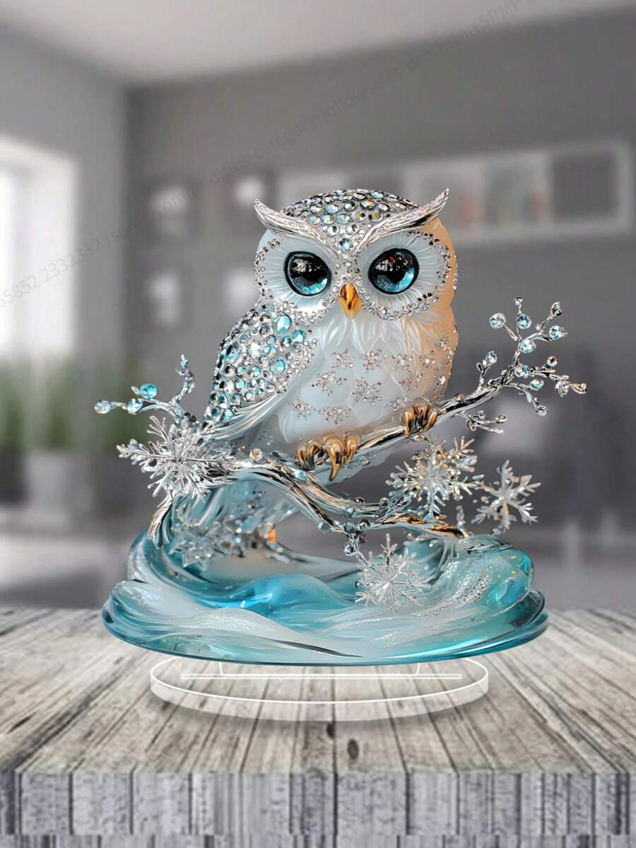 2D Flat Bohemian Style Crystal Owl Acrylic Desktop Decor, Suitable For Home, Office Or Cafe Display, Perfect Gift For Bedroom, Living Room - Multicolor - View 1