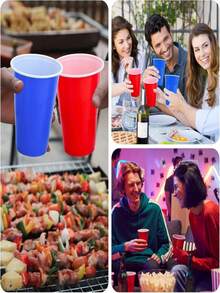 派对啤酒乒乓球游戏套装，包含22个可重复使用的塑料派对杯和22个乒乓球 - 适合成人室内/室外饮酒游戏，可在桌面、地板、泳池、庭院、派对、婚礼、生日、情人节、棋盘游戏、露营、泳池派对、家庭游戏、情侣和男士礼物、投掷玩具（球的颜色随机） - 彩色 - 查看 8