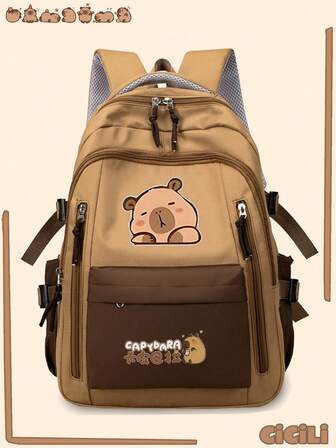 1ชิ้น กระเป๋าเป้สะพายหลังสีตัดกันลายหนูน้ำน่ารัก, กระเป๋าเป้นักเรียนความจุขนาดใหญ่, ดีไซน์หลายช่อง, กระเป๋าเป้แฟชั่น, กระเป๋าถือใช้งานได้จริง, กระเป๋าเป้น้ำหนักเบาส่วนบุคคล