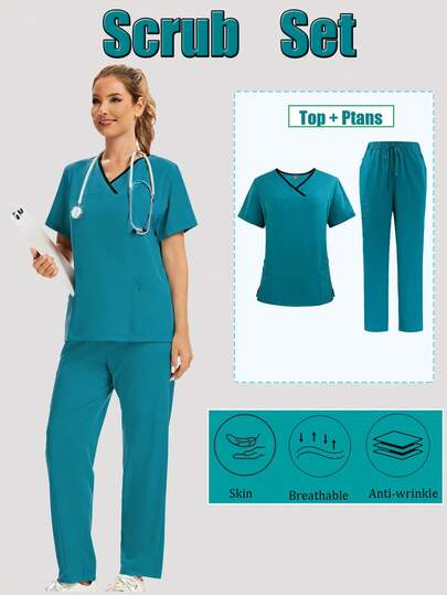 Women's Quick-Dry Dental Clinic Uniform, Multi-Pocket Workwear, Nurse Suit