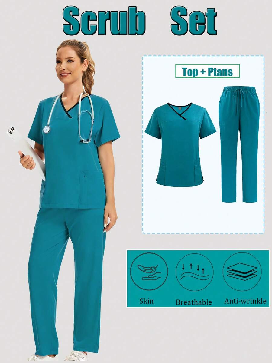 Women's Quick-Dry Dental Clinic Uniform, Multi-Pocket Workwear, Nurse Suit