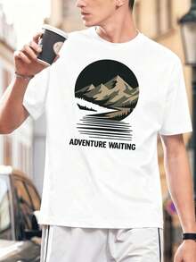 PLUS SIZE Adventure Mountain Graphic Print TShirt Premium Cotton, Easy Fit, Street Hip-Hop, Comfortable, Unique Graphic Print - White - View 1
