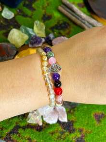 Bohemian Lotus Chakra Stretch Bracelet Natural Gemstone Mix Tiger Eye Lapis Lazuli Epidote Beads Unisex Elastic Yoga Meditation Gift For Parties All Seasons - 彩色 - 查看 5