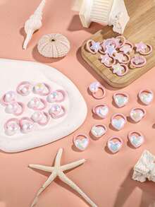 30pcs Cute Faux Pearl Hair Scrunchies, Heart & Star Shaped Hair Ties, Fashionable & Adorable Children Hair Accessories - Multicolor - View 2