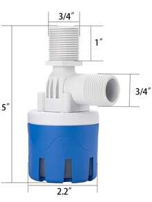 1 Juego – Válvula de Flotador Automática Mini para Control de Nivel de Agua, Rosca BSP Adaptable a NPT, Operación sin Electricidad, Cuerpo de Nylon y Tornillos Inoxidables, Presión 10–150 psi, con Filtro Antibloqueo, Ideal para Tanques, Depósitos, Estanques, Fuentes y Bebederos de Animales - Azul y blanco - Ver 3
