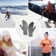 Guantes de Invierno Con Pantalla Táctil Antideslizante Para Hombre y Mujer - Tejidos Con Interior de Forro Polar - Gris - Ver 6