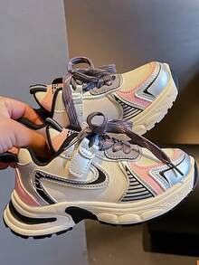 2025春秋季女童厚底运动鞋 - 柔软、轻便、透气网面儿童运动鞋 - 粉色 - 查看 6