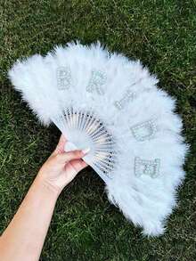1pc Furry Artificial Feather Fan, Pearl Bride Feather Fan Single Women's Party Bride Wedding Decoration, Hand-Held Fan Suitable For Clothing Accessories, And Party Decoration For Wedding Summer Birthday Gifts Beach Back To School School Supplies Room Decor - Multicolor - View 10