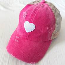 1pc Womens Distressed Sand Corduroy Baseball Cap With Heart Embroidery And White Stitch Detailing Featuring A Functional High Ponytail Hole And Breathable Mesh Back Panel Soft Structured Brim And Adjustable Snapback Closure For A Perfect Flattering Fit Ideal For Coffee Shop Lines Outdoor Markets Weekend Getaways Spring Picnics And Effortlessly Cool Everyday Style - 彩色 - 查看 10