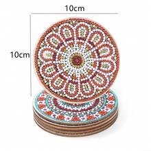 6pcs/Set DIY Mandala Diamond Art Coasters With Holder - Special Shape Crystal Rhinestone Diamond Painting Coasters For Drinks, Artificial Wood Cup Tea Mat For Home Kitchen Dinning Room, Office, Coffee Shop, Restaurant Table Decoration, Relaxing Hobby For Beginners, Suitable For Wedding, Birthday, Christmas, New Year Festival And Holiday Party Decor - Multicolor - View 3
